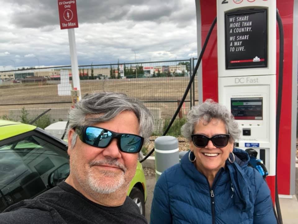 Marianne Kunic, and her brother, Agan Kunic, at a Petro-Canada fast charger