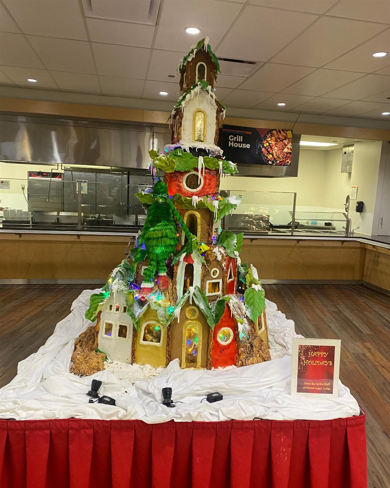 Chef Lasantha Menis and his team created a towering five-foot-tall gingerbread house on-site at Mount Logan Lodge.