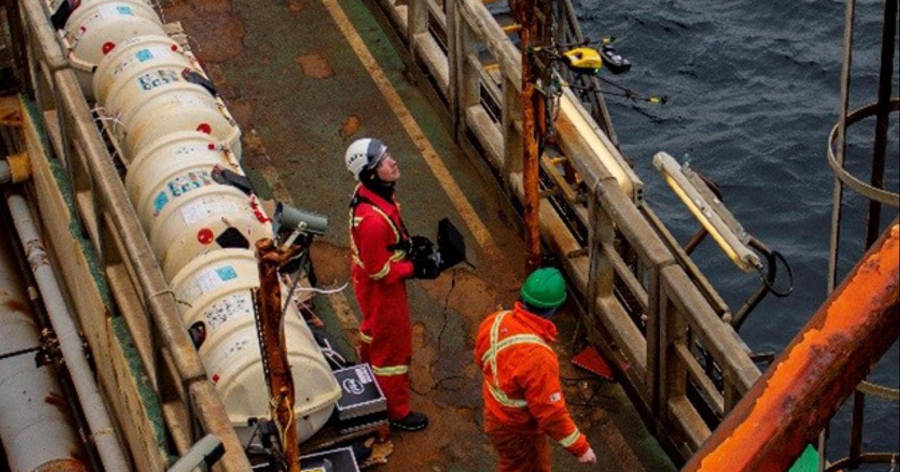 Image of Suncor employees on FPSO taken by a drone